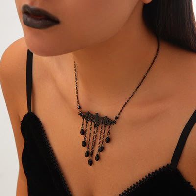 Olivenorma Obsidian Gothic Bat Pendant Necklace Set