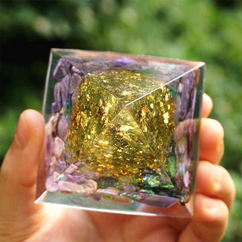 Olivenorma Tree of Harmony-Charoite & Peridot Orgone Pyramid - image 5