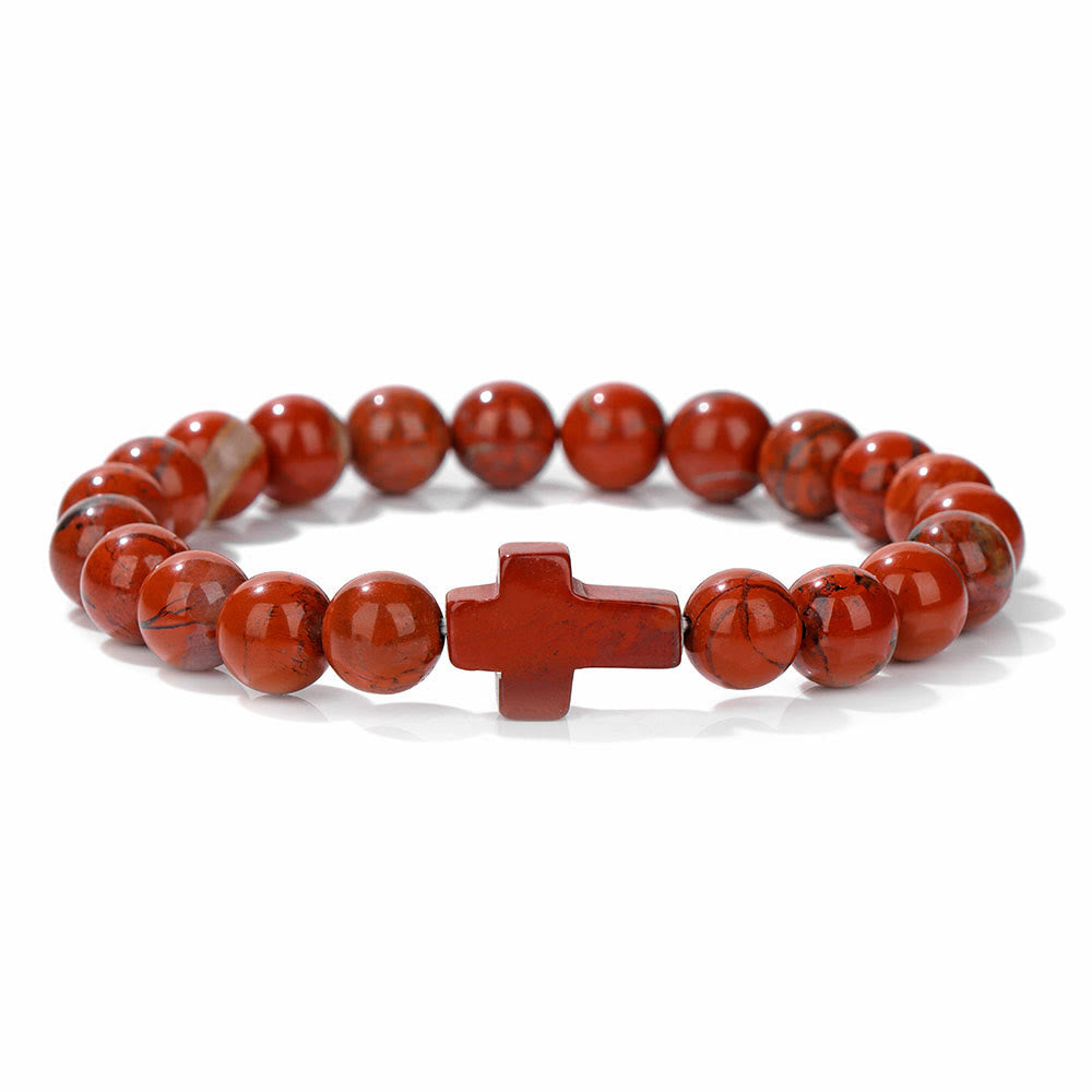 Olivenorma Natural Crystal Beads Cross Pendant Bracelet