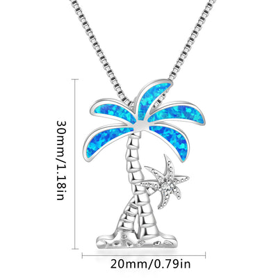 Olivenorma Blue Opal Coconut Tree Pendant Necklace