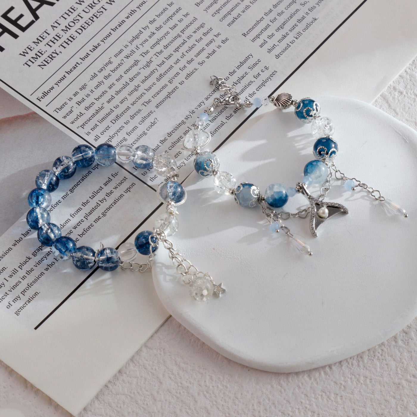 Olivenorma Blue And White Contrasting Glass Crystal Bracelet