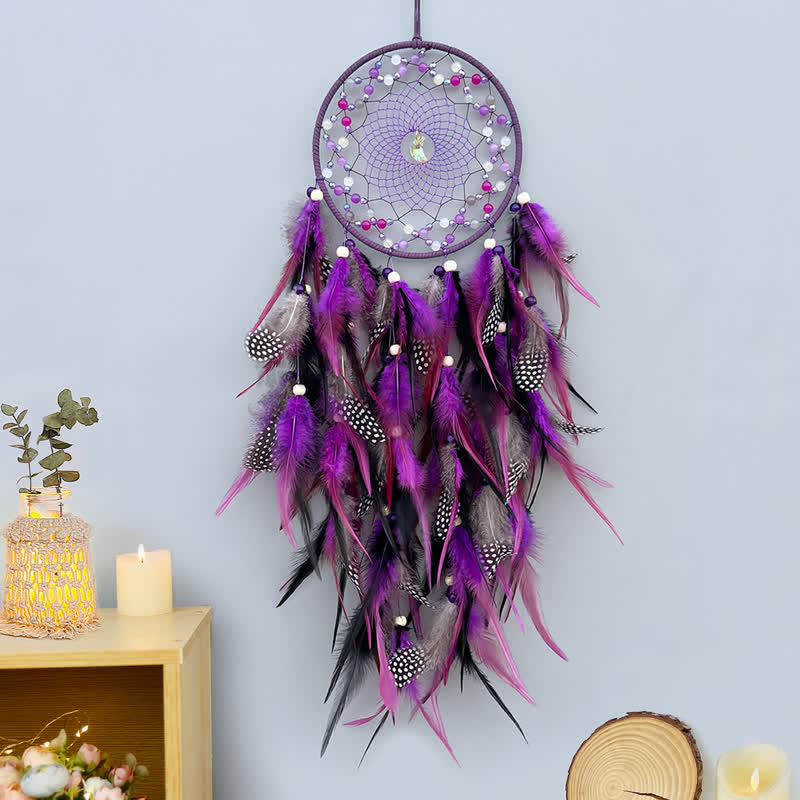 Olivenorma Handwoven Beaded Agate Feather Dream Catcher