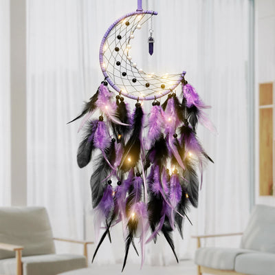 Olivenorma Amethyst Obsidian Moon Feather Dream Catcher