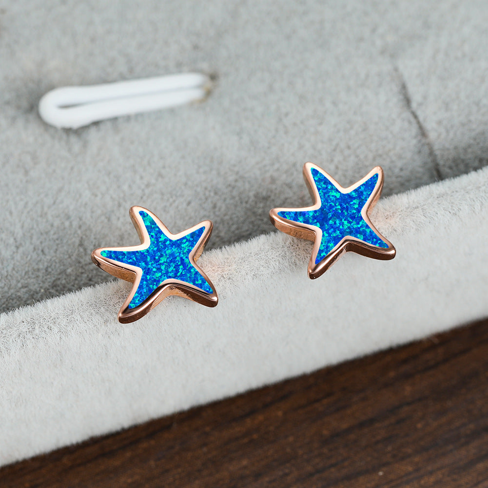 Olivenorma Blue Opal Starfish Earrings