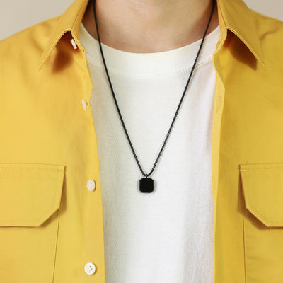 Olivenorma Square Pendant Men Long Sweater Chain Necklace