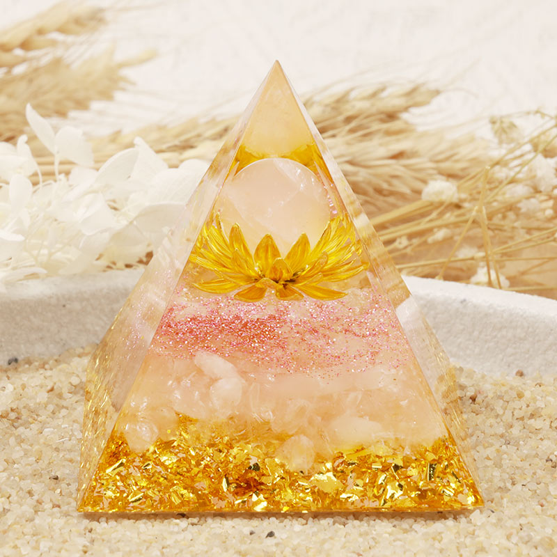 Olivenorma Clear Crystal Lotus Symbol Orgone Pyramid