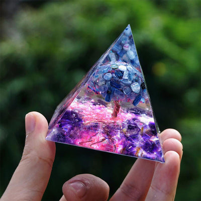 Olivenorma Tree of Life Kyanite With Amethyst Crystal  Orgone Pyramid