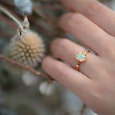 Olivenorma Retro Gold Opal Adjustable Ring