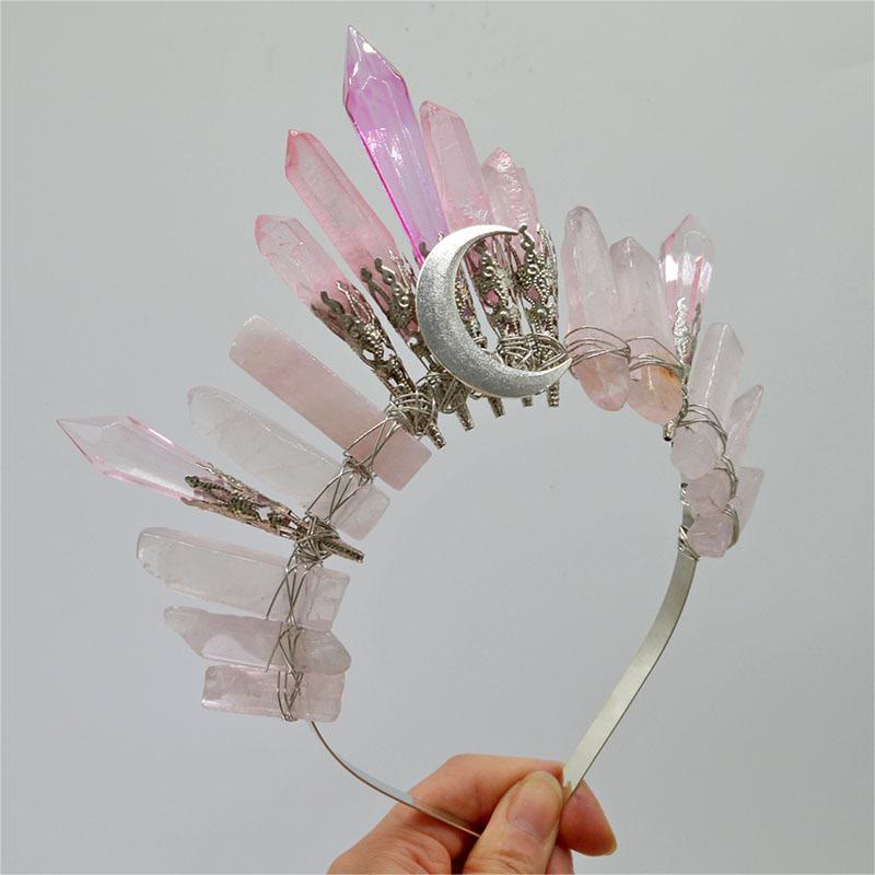 Olivenorma Handmade Moon Natural Crystal Crown - Rose Quartz - image 15