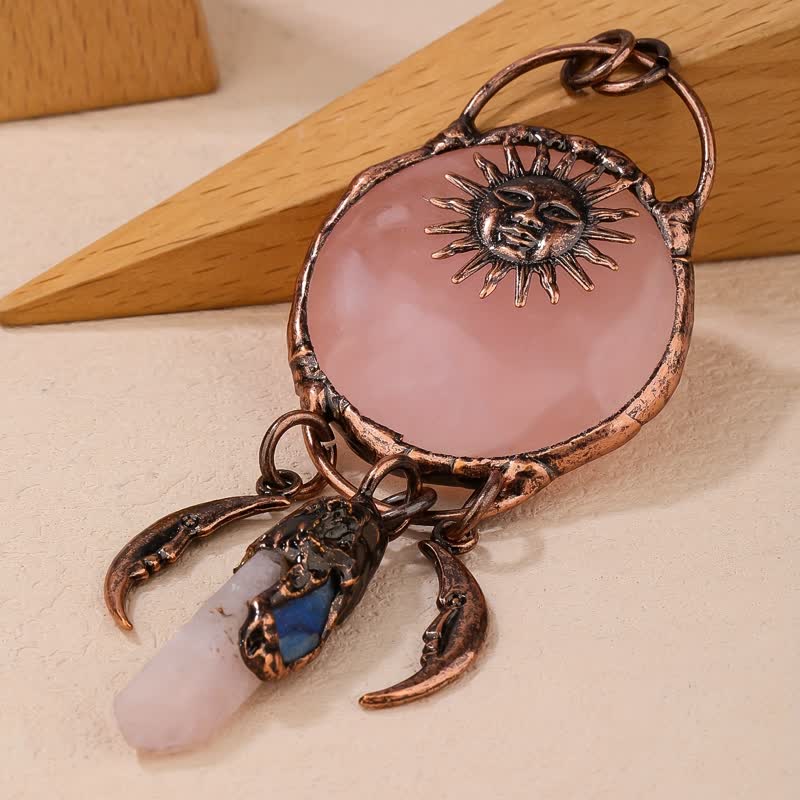 Olivenorma Rose Quartz Sun Moon Shape Pendant Necklace