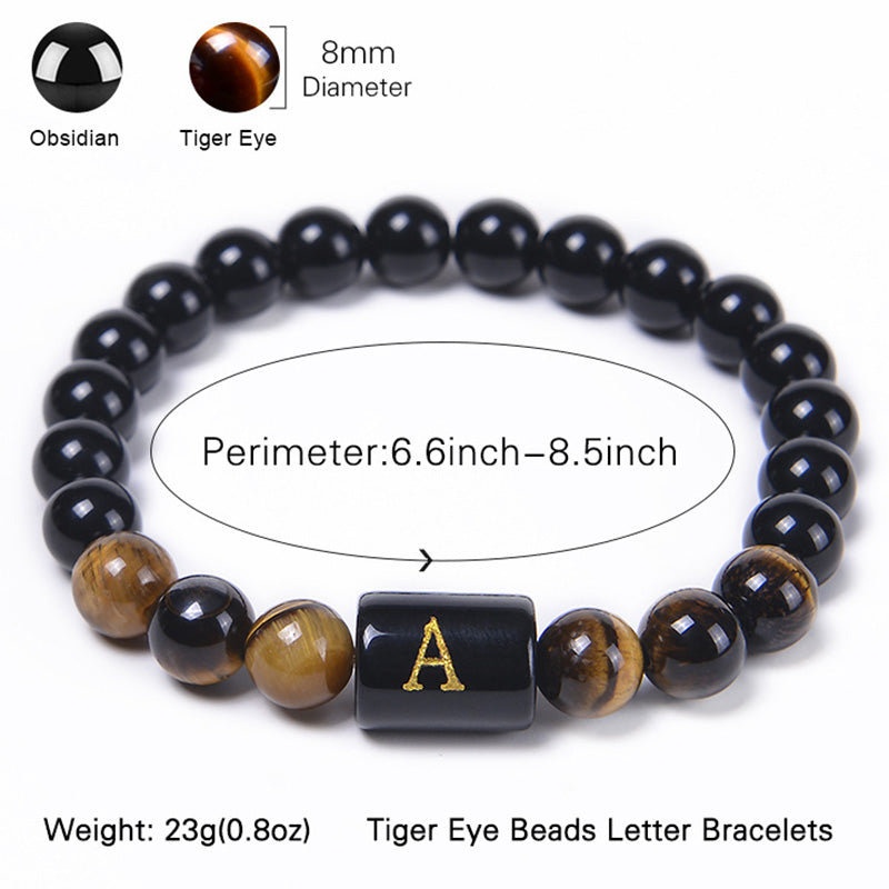 Tiger Eye With Obsidian Letter Bracelet