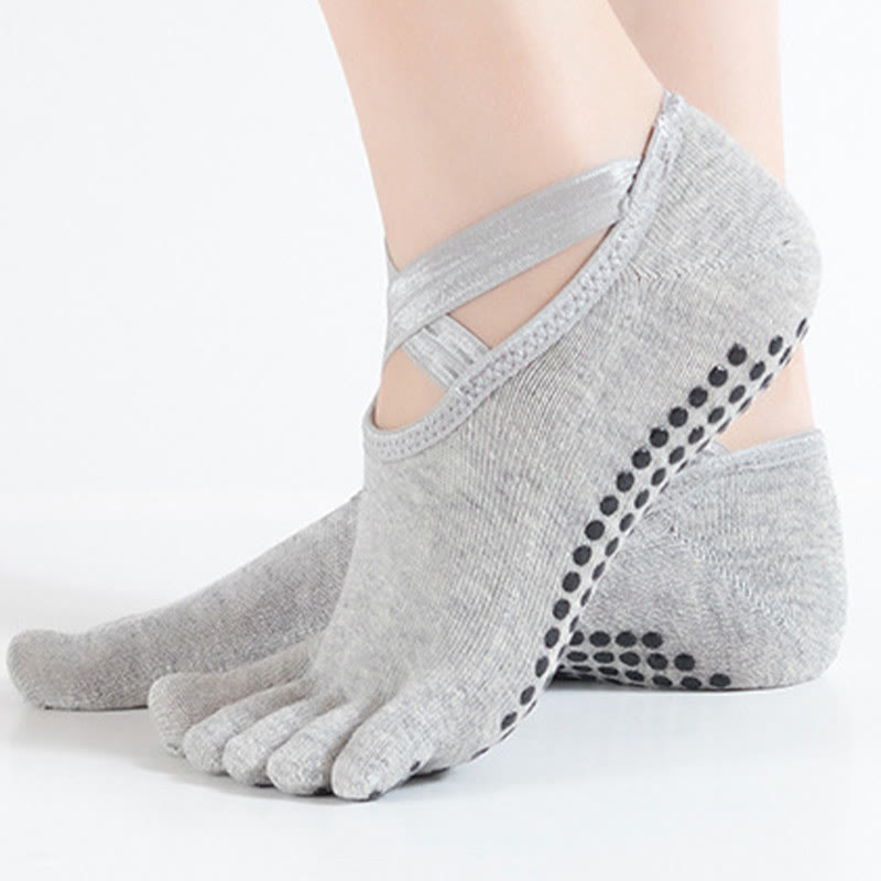 Olivenorma Women Non-Slip Five Toe Yoga Socks with Grid