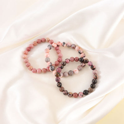 Olivenorma Rhodochrosite Pink Zebra Stone 8mm Handmade Beaded Bracelet