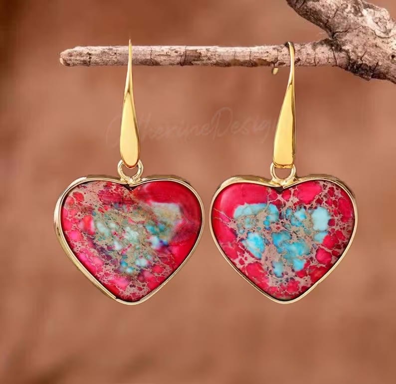 Olivenorma Oyster Turquoise Heart Shape Pendant Earrings