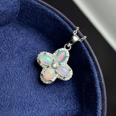 Olivenorma Natural Opal Four-leaf Clover Pendant Necklace