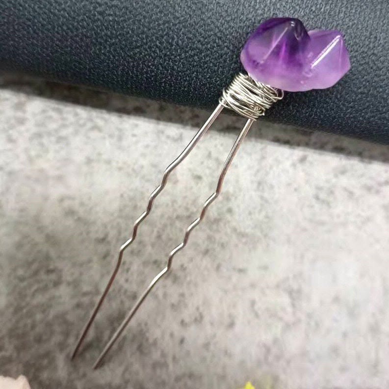 Olivenorma Natural Amethyst Quartz Flower Hairpin