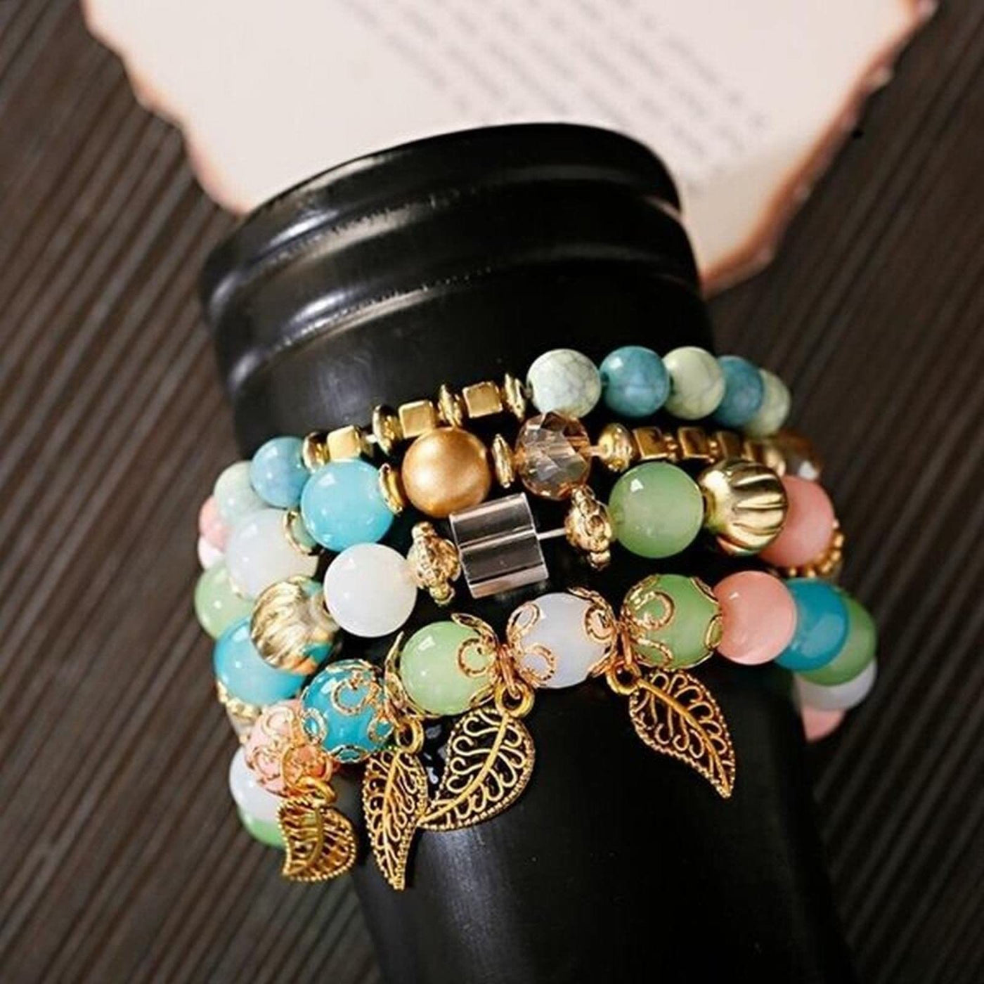 Olivenorma Bohemian Leaf Pendant Accessories Multilayer Bracelet Set