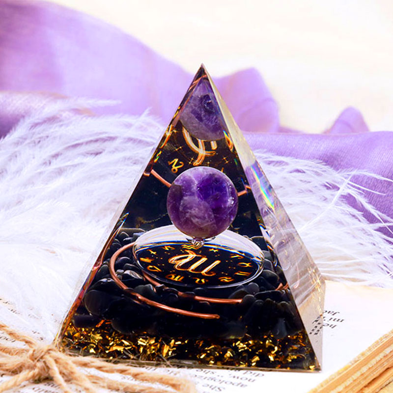 Olivenorma Amethyst Sphere With Obsidian Zodiac Virgo Orgone Pyramid