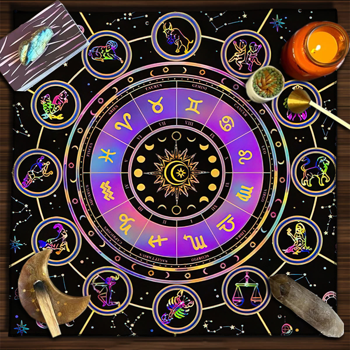 Olivenorma Square Divination Moon Phases Tarot Tablecloth