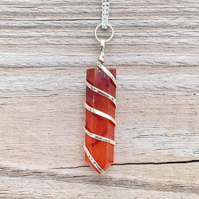 Olivenorma Carnelian Hexagonal Prism Bullet Head Crystal Necklace