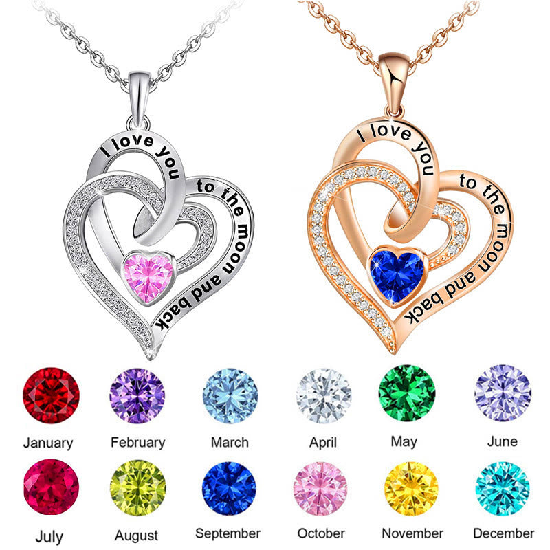 Olivenorma Hearts and Hearts Birthstone Necklace