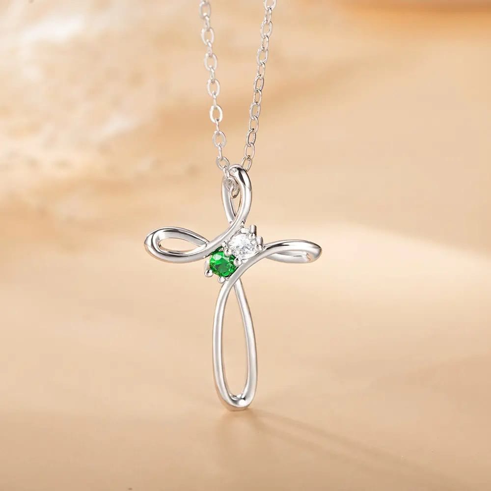 Olivenorma Personalized 1-7 Birthstone Cross Pendant Necklace