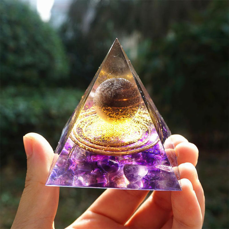 (Clearance 30% OFF / CODE: OFF30) - Olivenorma Tiger Eye Crystal Ball with Amethyst Orgone Pyramid