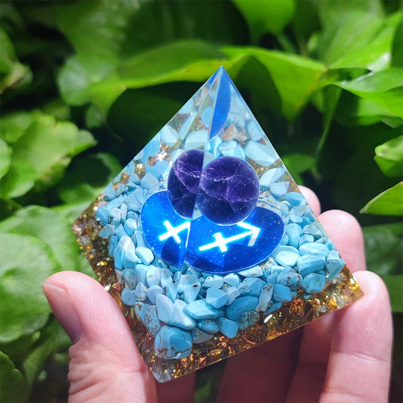 Olivenorma Turquoise with Lapis Lazuli Sagittarius Zodiac Orgone Pyramid