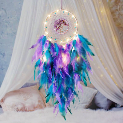 Olivenorma Crystal Tree Of Life Feather Glow Dream Catcher