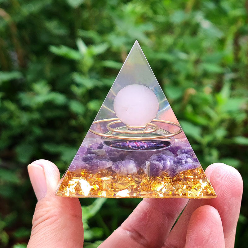 (Clearance 30% OFF / CODE: OFF30) - Olivenorma Amethyst with Rose Quartz Orgone Pyramid