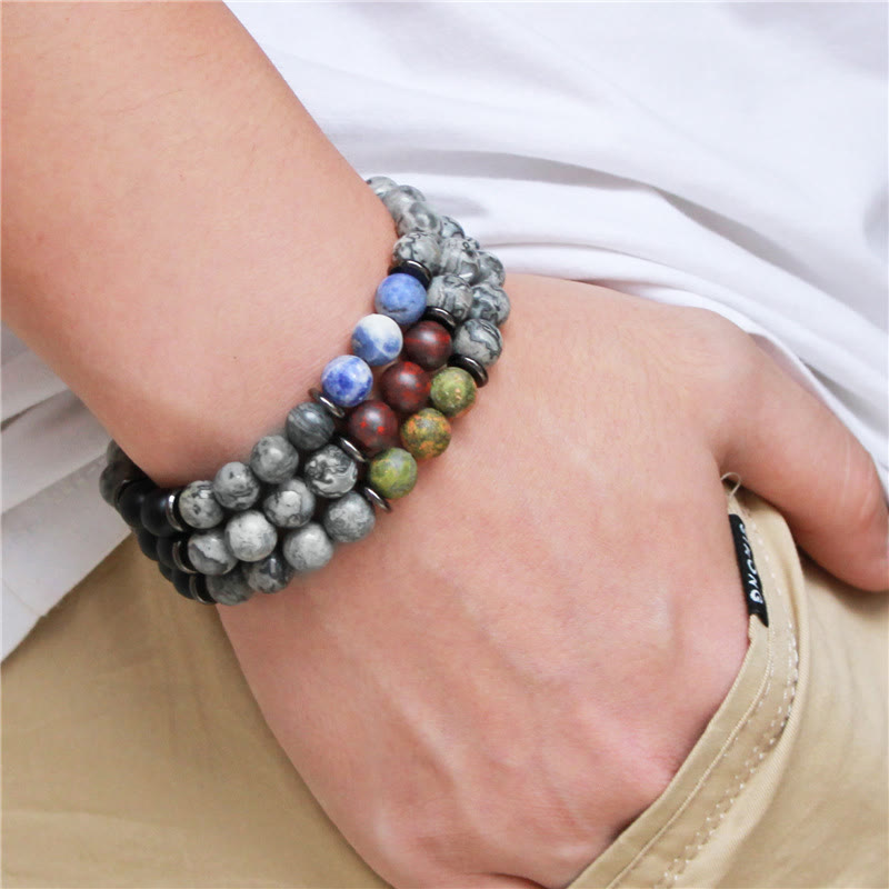 Olivenorma Natural Gray Jasper Beads Bracelet