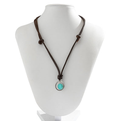 Olivenorma Silver Ring Turquoise Leather Necklace