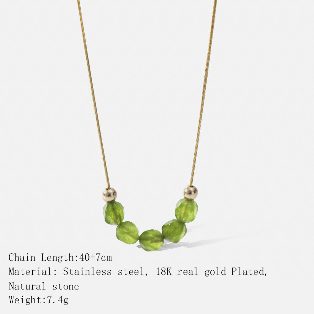 Olivenorma Natural Prehnite Beaded Stainless Steel 18K Necklace