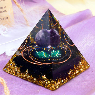 Olivenorma Amethyst Sphere With Obsidian Zodiac Capricorn Orgone Pyramid