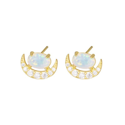 Olivenorma 925 Silver Crescent Shaped Opal Earrings