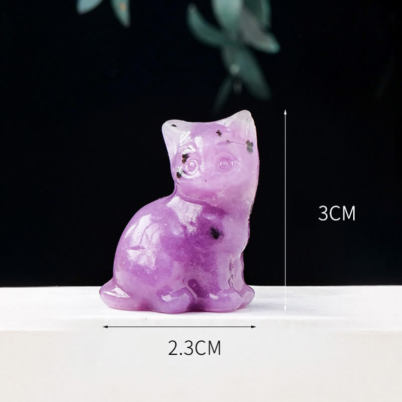 Olivenorma Natural Crystal Lucky Cat Carved Gemstone Decoration