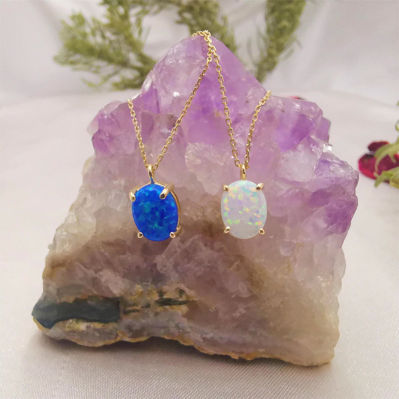 Olivenorma Blue White Opal 18k Gold Plated Copper Necklace