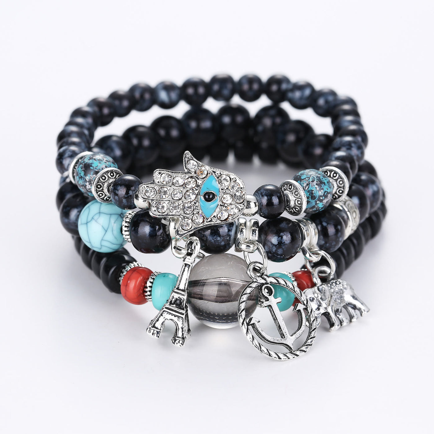 Olivenorma Elephant Tower Evil Eye Hamsa Bracelet Set