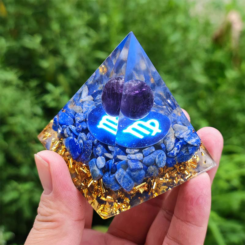 Olivenorma Amethyst with Lapis Lazuli Virgo Zodiac Orgone Pyramid