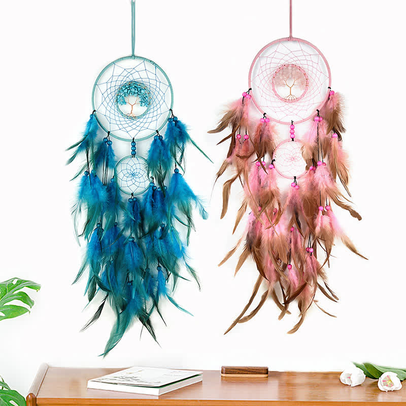 Olivenorma Seven Colors Crystal Beads Feather Dream Catcher