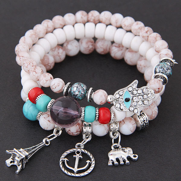 Olivenorma Elephant Tower Evil Eye Hamsa Bracelet Set