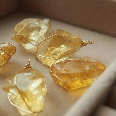 Olivenorma Natural Citrine Wire Wrap Pendant Necklace