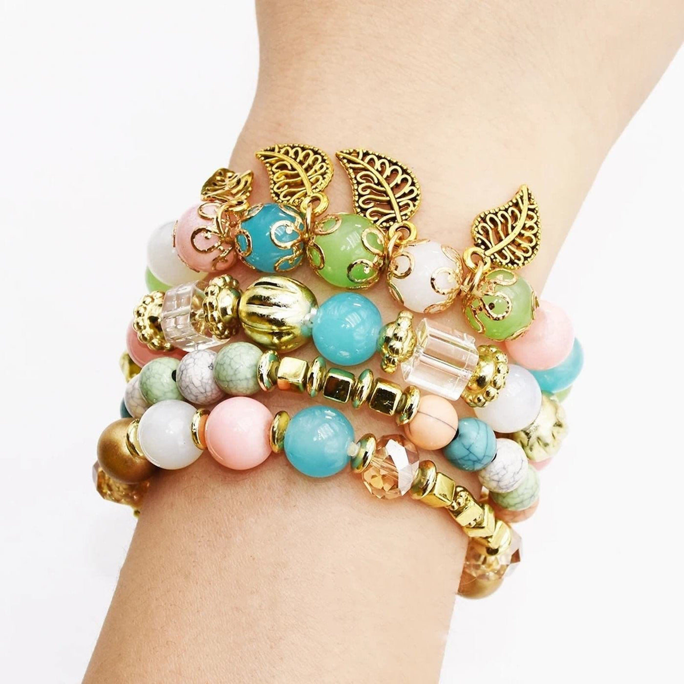 Olivenorma Bohemian Leaf Pendant Accessories Multilayer Bracelet Set