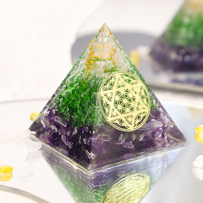 Olivenorma Flower Of Life Hexagram Crystal Orgone Pyramid