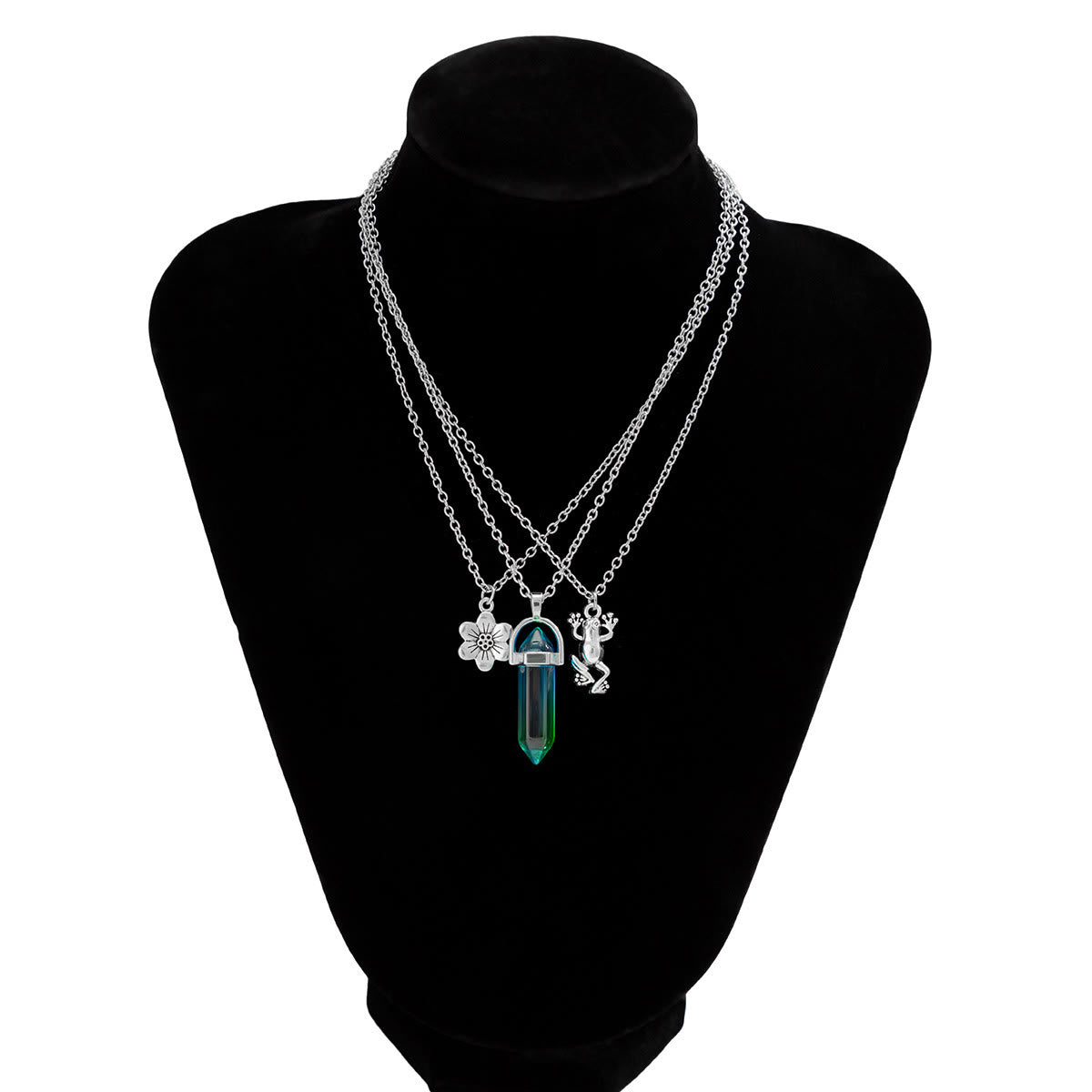 Olivenorma Electroplated Color Artificial Crystal Frog Flower Pendant Necklace Set