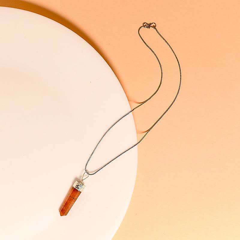 Olivenorma Natural Carnelian Pencil Pendant Crystal Necklace