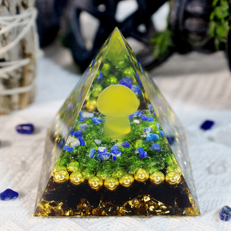 Peridot Lapis Lazuli Mushroom Orgone Pyramid