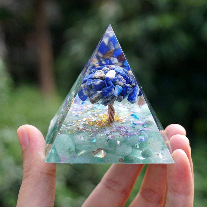 Olivenorma Lapis Lazuli with Green Aventurine Tree Of Life Orgone Pyramid