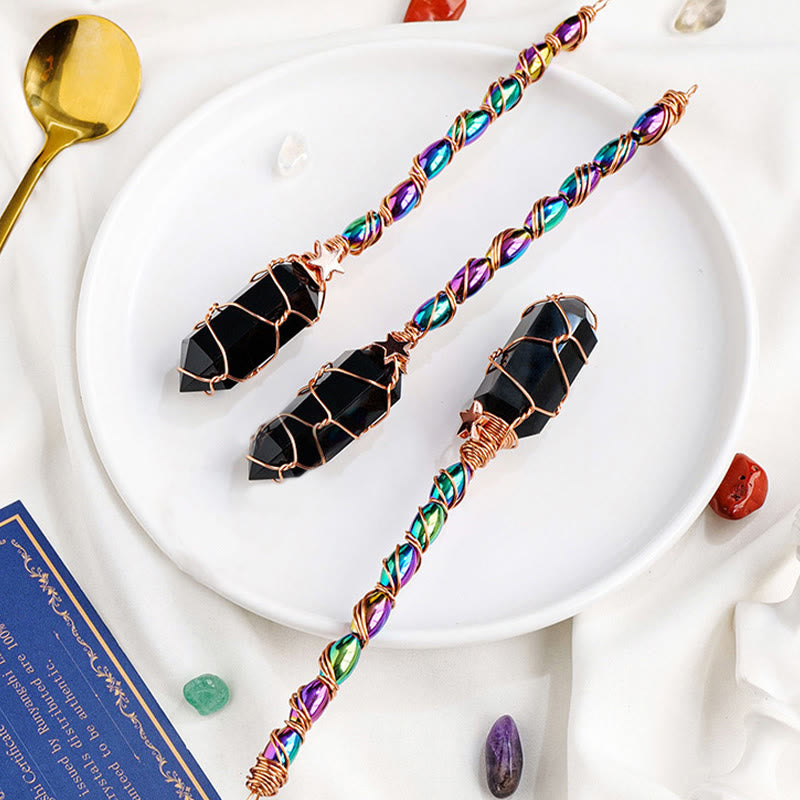 Olivenorma Obsidian Gold Wire Winding Magic Crystal Wands