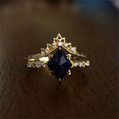 Olivenorma Blue Sandstone White Zircon Double Row Crown Ring